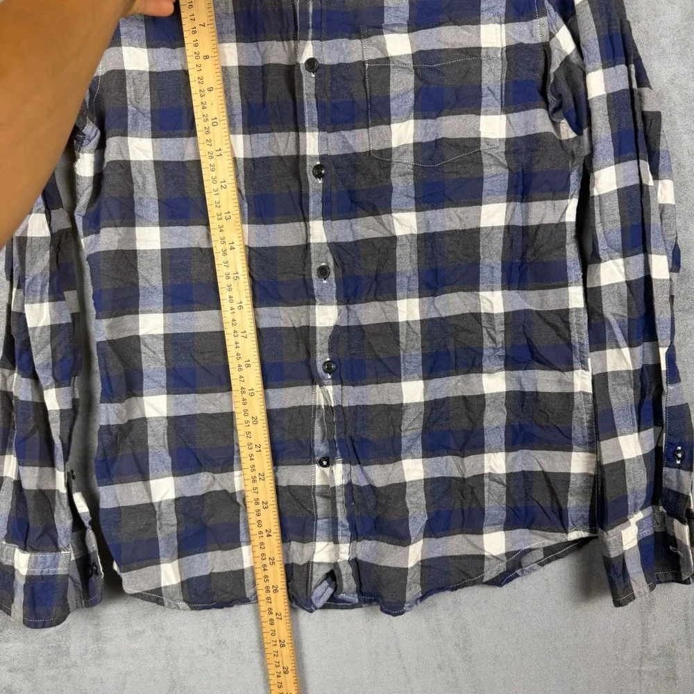 Banana Republic Luxe Flannel Shirt Mens Small Slim Fit Navy Blue Grey Plaid S